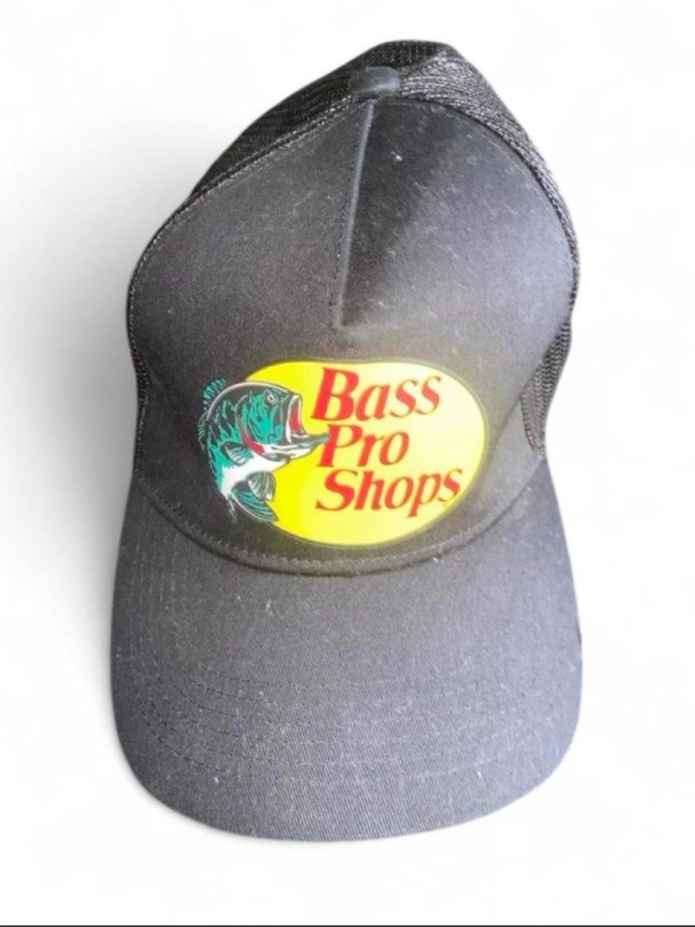 Bass Pro Shops Black Cap with Yellow Logo and Teal Fish